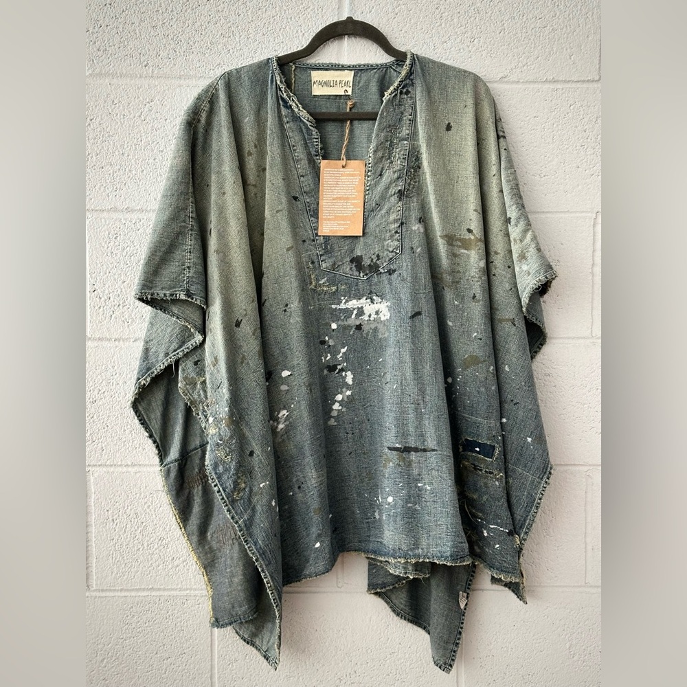 Magnolia Pearl Felix Artist Poncho with Patching, Mending and Distressing